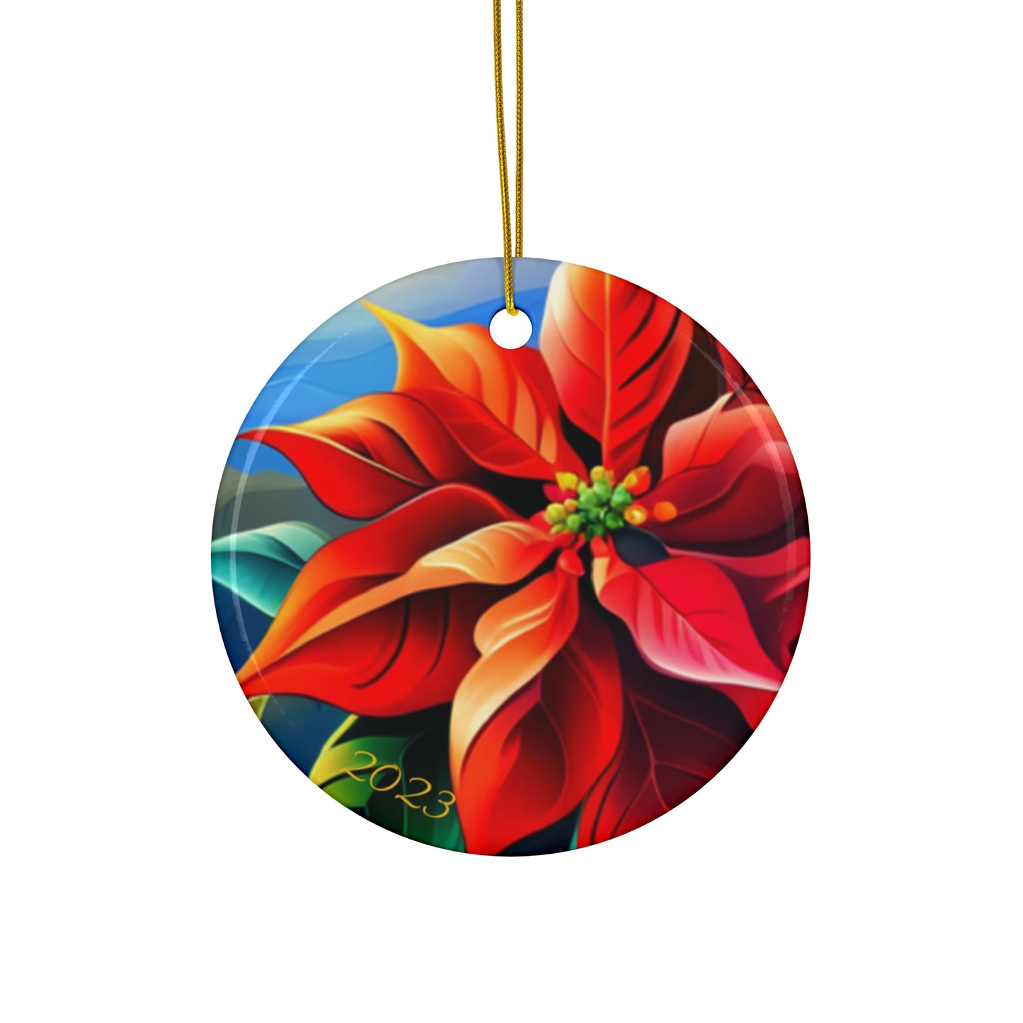 Brilliantly Colorful Poinsettia Ceramic Ornament - 1st Edition