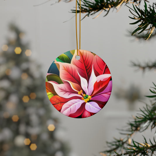 Brilliantly Colorful Poinsettia Ceramic Ornament 2nd Edition