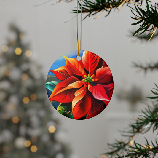 Brilliantly Colorful Poinsettia Ceramic Ornament - 1st Edition