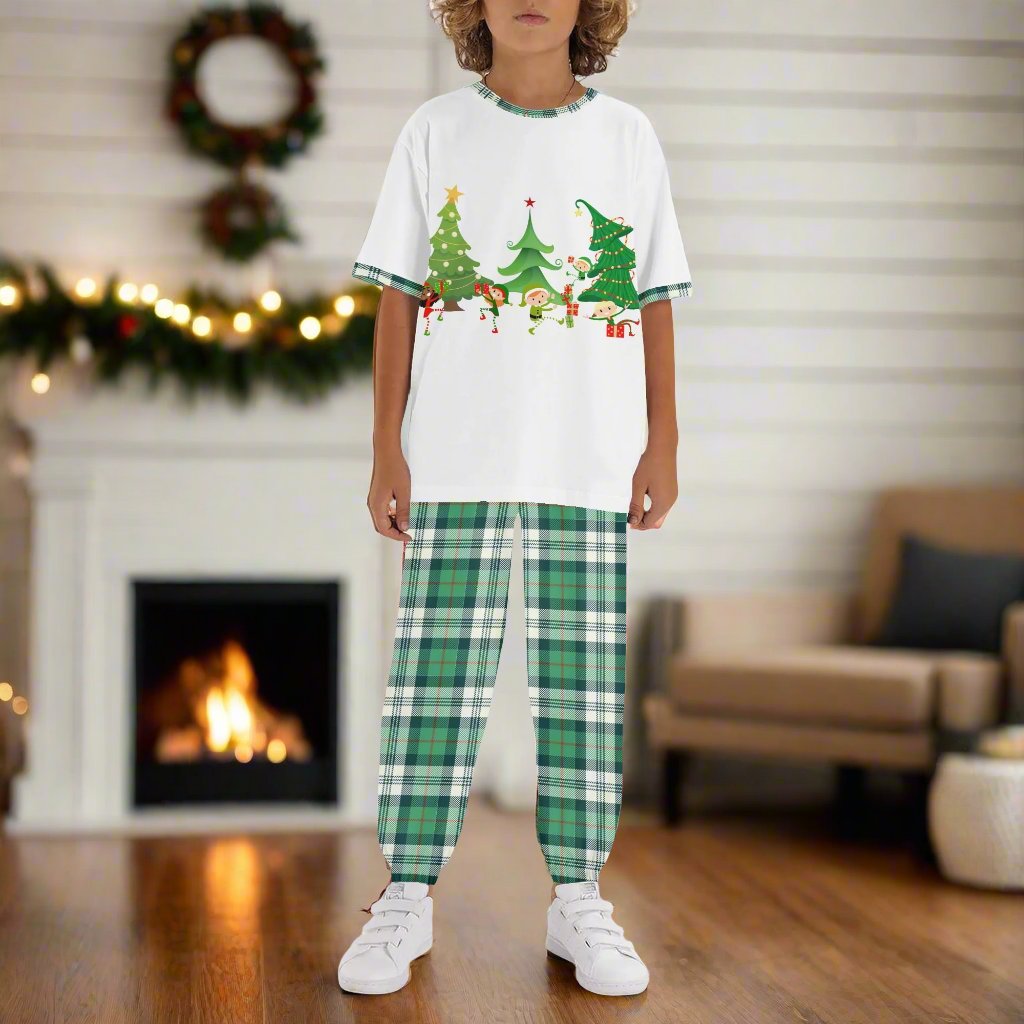 Children's Christmas Sleepwear Short Sleeve Shirt and Long Pants Set