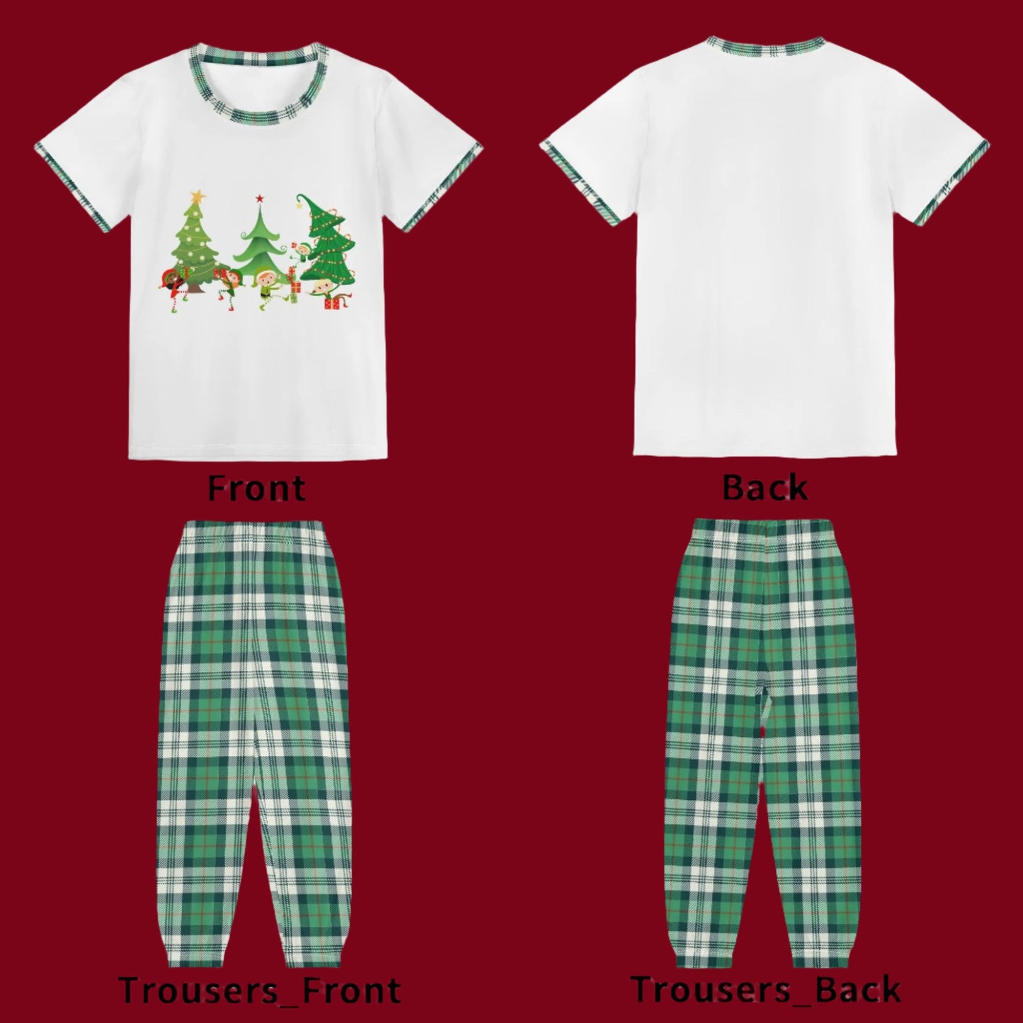 Children's Christmas Sleepwear Short Sleeve Shirt and Long Pants Set