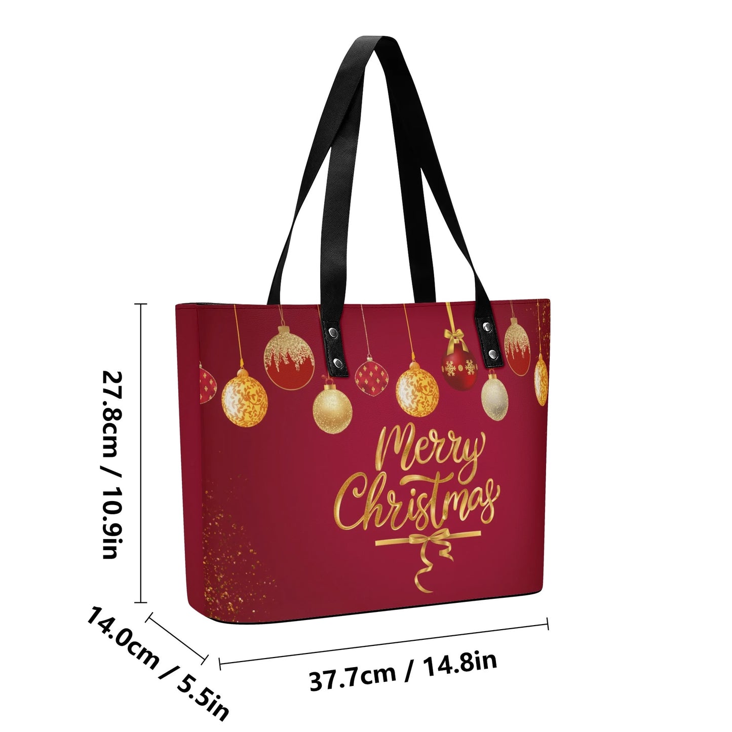 Womens Christmas Leather Tote Bag with Front Zipper Pocket