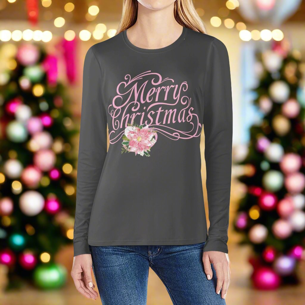 Pink Poinsettia Womens Long Sleeve T Shirt