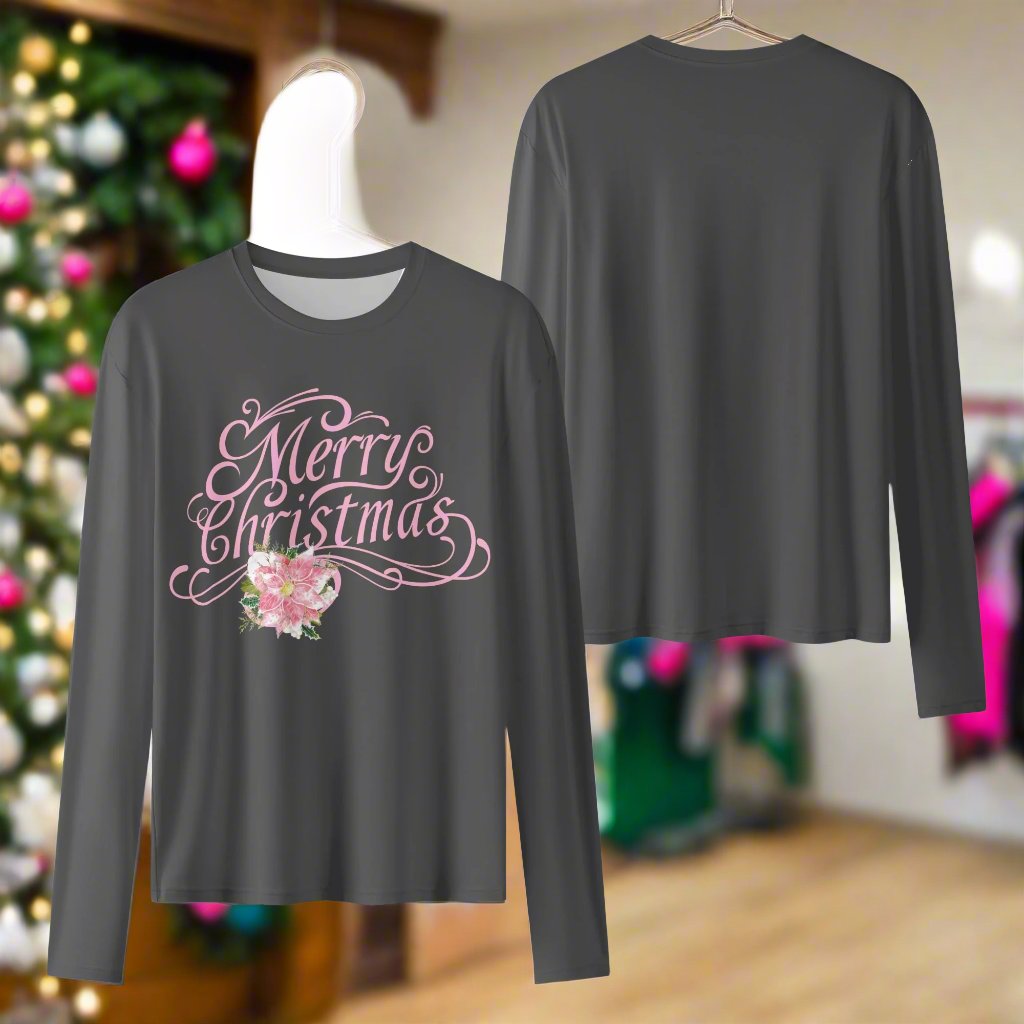 Pink Poinsettia Womens Long Sleeve T Shirt