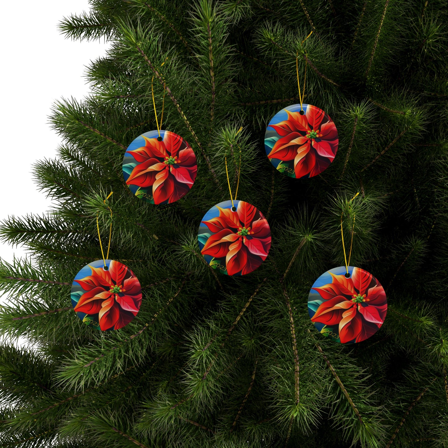 Brilliantly Colorful Poinsettia Ceramic Ornament - 1st Edition