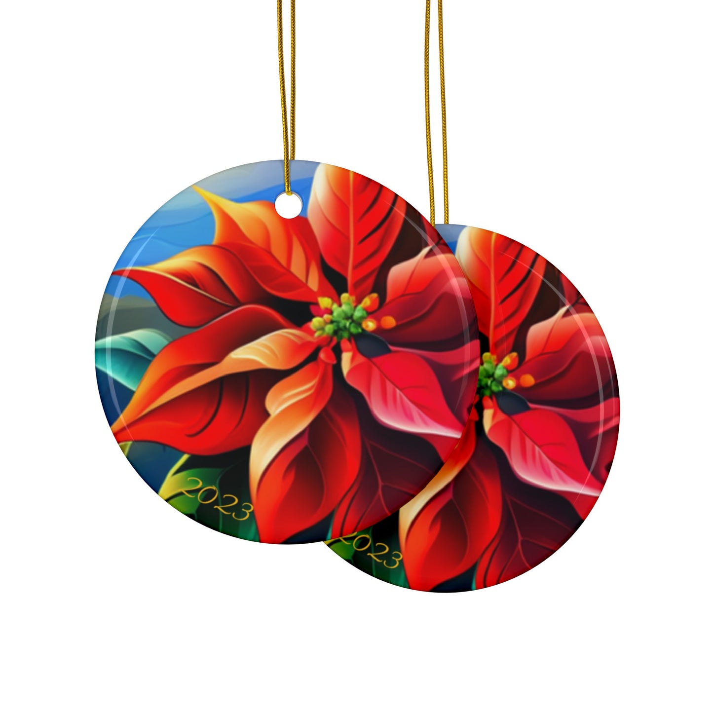 Brilliantly Colorful Poinsettia Ceramic Ornament - 1st Edition