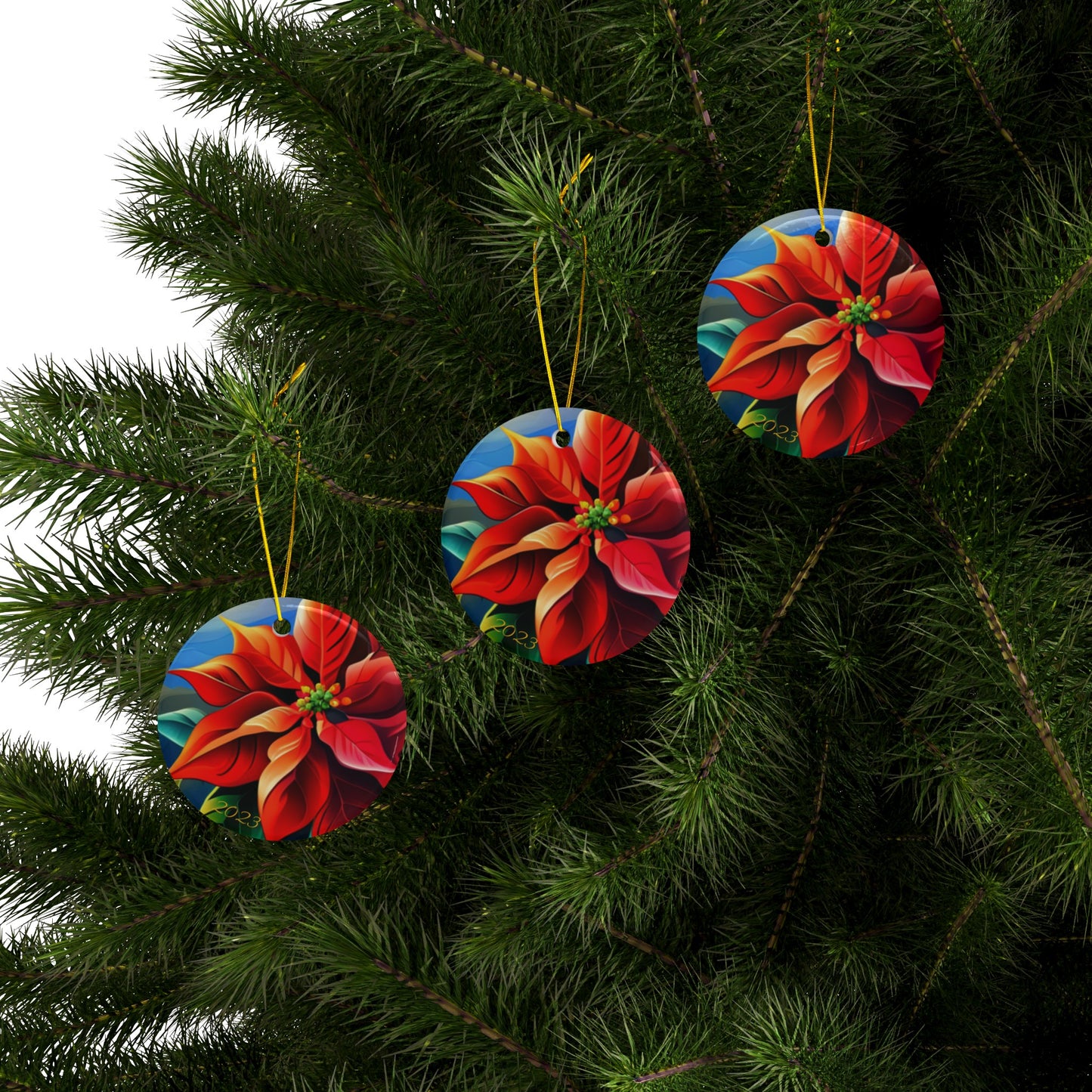 Brilliantly Colorful Poinsettia Ceramic Ornament - 1st Edition